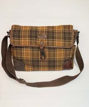 Fossil Field Sports Dept. No. 14587 Plaid Wool and Leather Messenger Laptop Bag